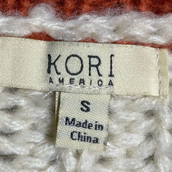 Kori Cream & Burnt Orange Oversized Striped Sweater w/Balloon Sleeves (Size: S) - Picture 7 of 15